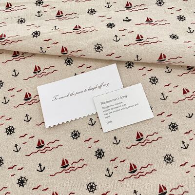 Khaki nautical element printed fabric for ship anchors, rudders, sailboats, etc. diy replica curtains and bed sheets