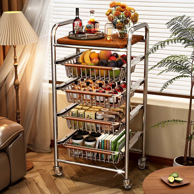 304 Stainless Steel Kitchen Storage Rack Floor-Standing Gap Cart, Movable Multi-Layer Fruit and Vegetable Basket Snack Storage Rack