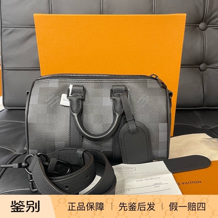 [98% New] Louis Vuitton/Lv Keepall25 New Black Checkered Handbag