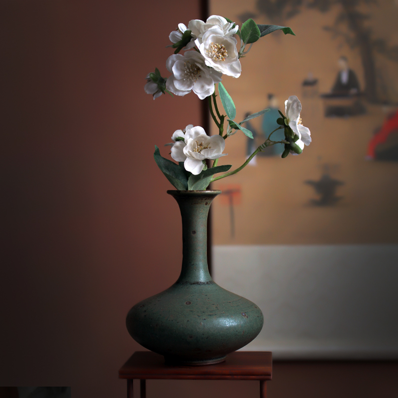 Handmade Vintage Green Rustic Ceramic Vase Chinese-Style Tabletop Flower Arrangement Small Flower Vessel Living Room Ornament Handmade Vintage Green Rustic Ceramic Vase Chinese-Style Tabletop Flower Arrangement Small Flower Vessel Living Room Ornament