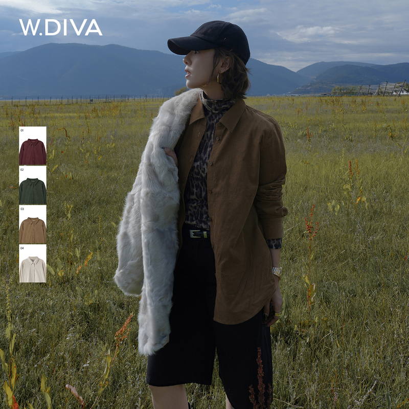 W.Diva Wei Boss [Maple Sugar Shirt] Retro Old Money Style Pima Cotton Small Lapel Long Sleeve Shirt for Women 26 Winter New