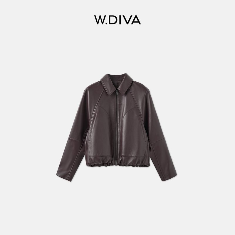 W.Diva【Alcohol-Free Coffee】French Imported Lambskin Double Zipper Leather Jacket for Women 2026 New Autumn Turn-Down Collar Jacket W.Diva【Alcohol-Free Coffee】French Imported Lambskin Double Zipper Leather Jacket for Women 2026 New Autumn Turn-Down Collar Jacket