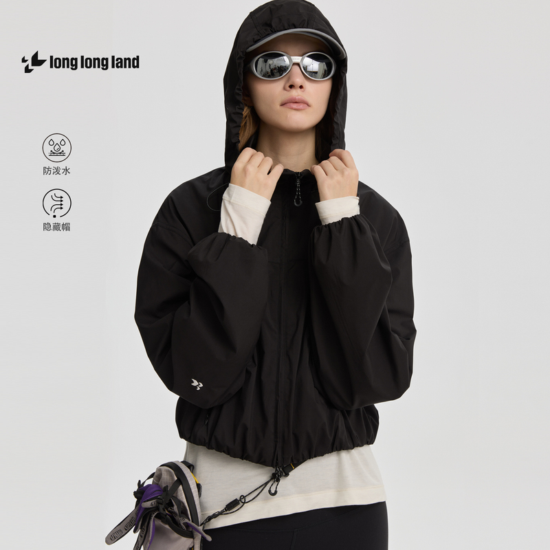 Longlongland Women's Outdoor Spring Short Stand-Up Collar Thin Jacket with Drawstring Hem, Women's Water-Repellent Hooded Jacket Longlongland Women's Outdoor Spring Short Stand-Up Collar Thin Jacket with Drawstring Hem, Women's Water-Repellent Hooded Jacket