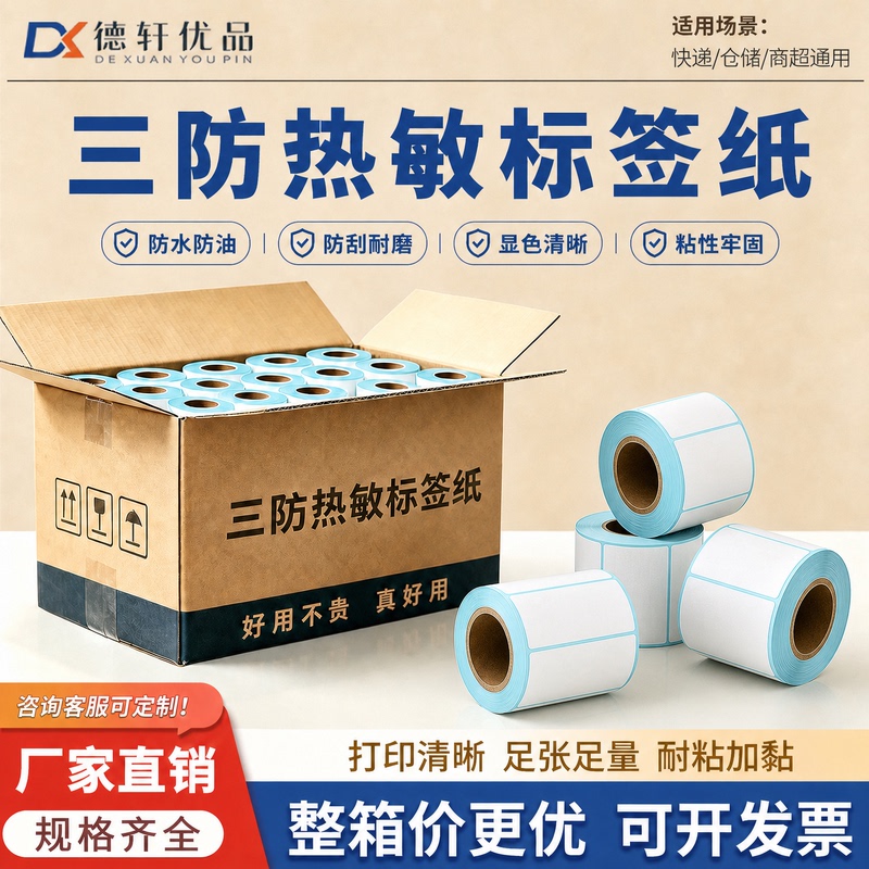 Dexuan Premium Three-Proof Thermal 60*40 20 30 50 70 80 90 100 Blank Label Paper Supermarket Price Barcode E-Post Express Waterproof Milk Tea Sticker Adhesive Printing Label Paper Dexuan Premium Three-Proof Thermal 60*40 20 30 50 70 80 90 100 Blank Label Paper Supermarket Price Barcode E-Post Express Waterproof Milk Tea Sticker Adhesive Printing Label Paper