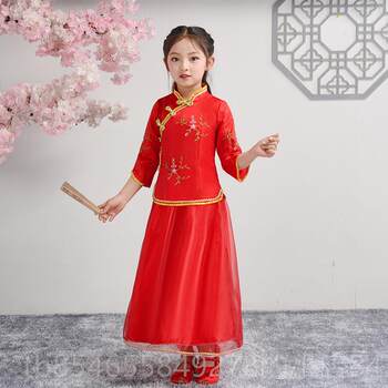 Authentic children's chinese chinese culture hanfu table clothing summer style recitation clothes chinese folk performance country girls primary school table