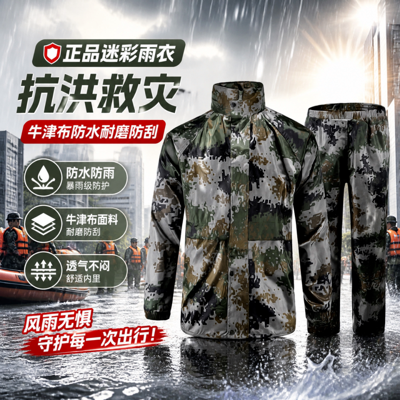 2021 Model Genuine Standard Camouflage Raincoat, Long One-Piece Outdoor Raincoat for Heavy Rain, Flood Prevention, and Disaster Relief, Two-Piece Raincoat and Poncho 2021 Model Genuine Standard Camouflage Raincoat, Long One-Piece Outdoor Raincoat for Heavy Rain, Flood Prevention, and Disaster Relief, Two-Piece Raincoat and Poncho
