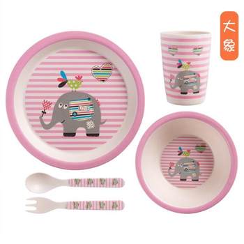 Children's baby tableware set 5 pieces baby cartoon kindergarten feeding supplies bamboo fiber bowls and plates