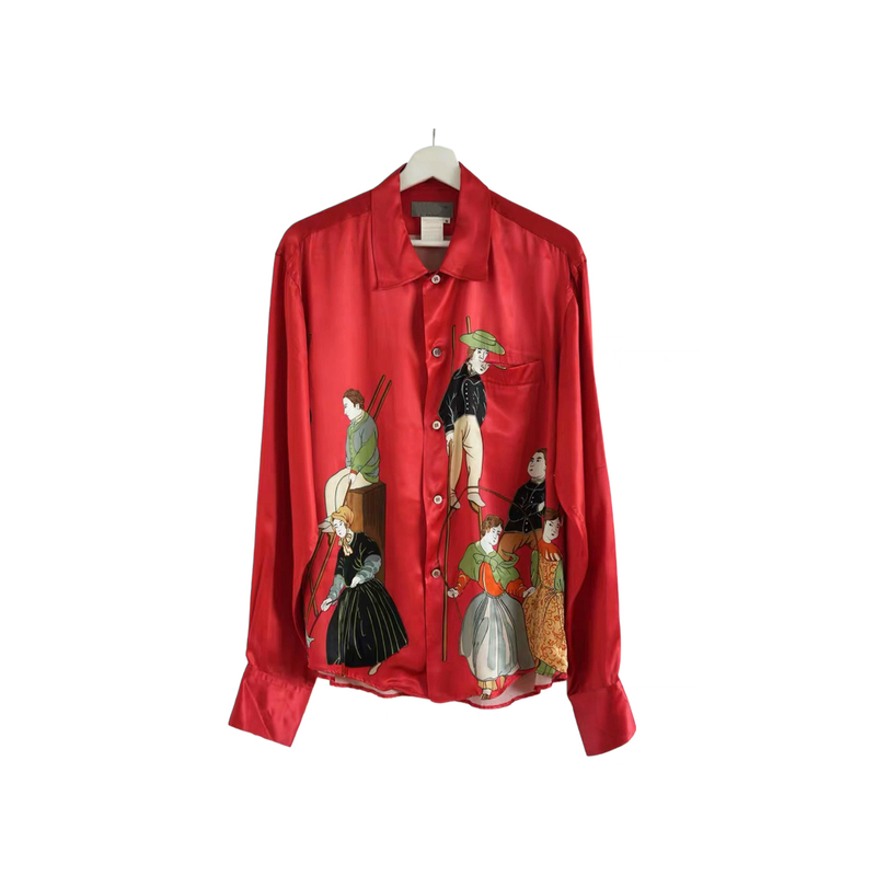Niche Dark Style Masterpiece, the First Year of Luming Pavilion, Silk Satin Printed Rayon Shirt