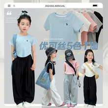 Qihao Tongcang Girls Korean Fashion Casual Short sleeved T-shirt 2024 Summer New Children's American Short Top