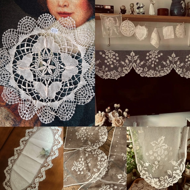 【Nanqiao Garden】Antique-Grade Old Lace, Collectible Handmade Net Buckle, Versatile Decorative Curtain, Door Curtain, Table Runner