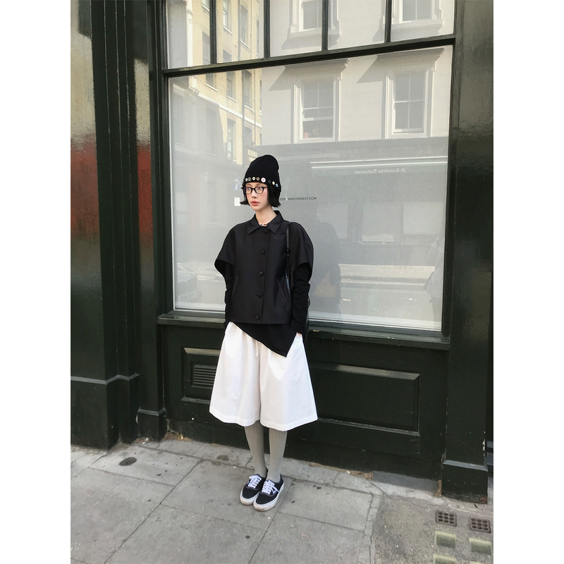 Mona Zhang Qixian Turtle-Neck Short Jacket/French Minimalist Small Lapel Deconstructed Cape-Style Short-Sleeved Jacket Top for Women Mona Zhang Qixian Turtle-Neck Short Jacket/French Minimalist Small Lapel Deconstructed Cape-Style Short-Sleeved Jacket Top for Women