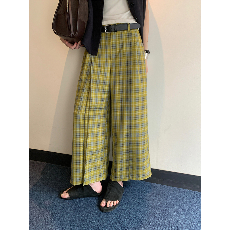 Mona Zhang Qixian British-Style Plaid Cropped Pants/Summer Women's Pants Mid-Low Waist Leg-Lengthening Casual Relaxed Cropped Pants Mona Zhang Qixian British-Style Plaid Cropped Pants/Summer Women's Pants Mid-Low Waist Leg-Lengthening Casual Relaxed Cropped Pants