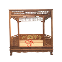 Ming and Qing dynasty old-fashioned canopy bed elm mortise and tenon antique six-poster bed painted carving classical step-down bed Chinese-style solid wood bed