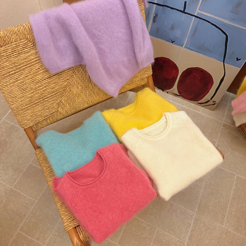 Jinjin "Cream Flavor" "Length 56cm, Bust 46cm" New Style 100% Wool Brushed Short-Sleeve Loose Fit Jinjin "Cream Flavor" "Length 56cm, Bust 46cm" New Style 100% Wool Brushed Short-Sleeve Loose Fit