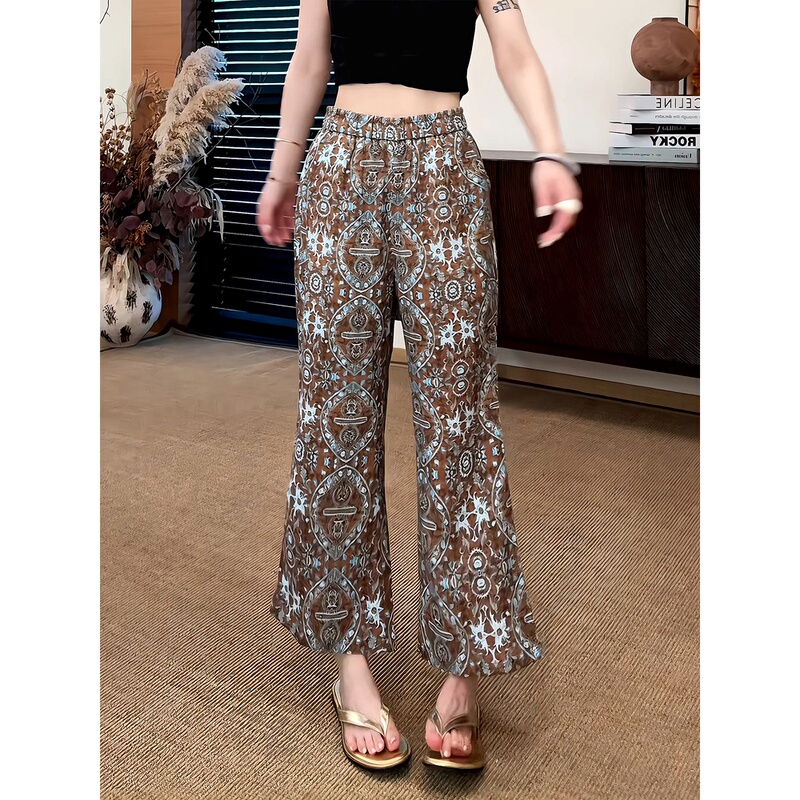 Nine Nine Nine | [Old Dreams Come True] Casual and Elegant Three-Dimensional Cut Coffee Blue Casual Floral Pants D4033