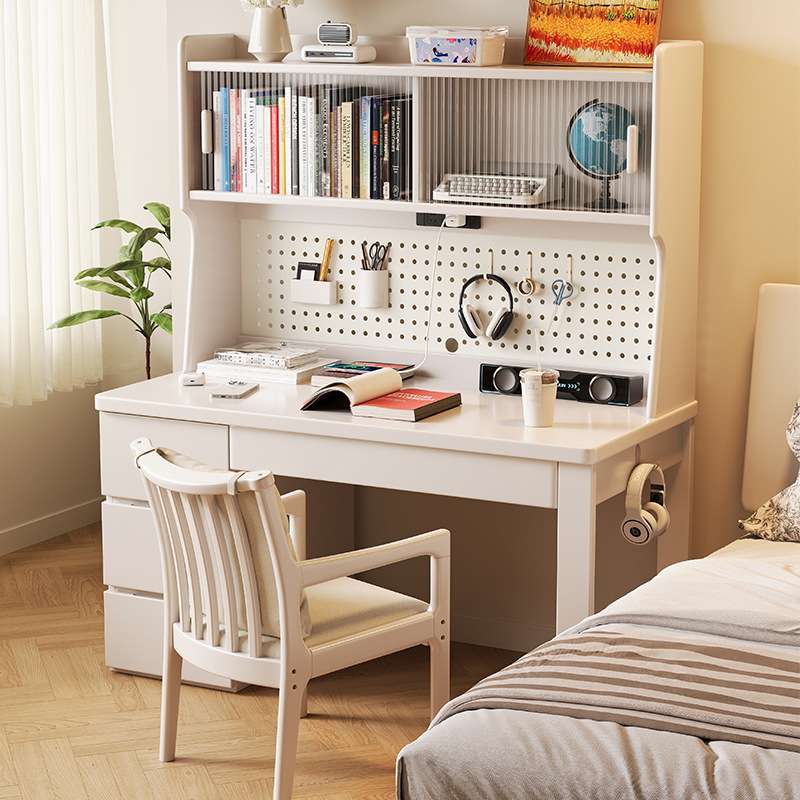 Nordic solid wood desk bookshelf bookcase integrated home small apartment bedroom multi-functional hole board student computer desk