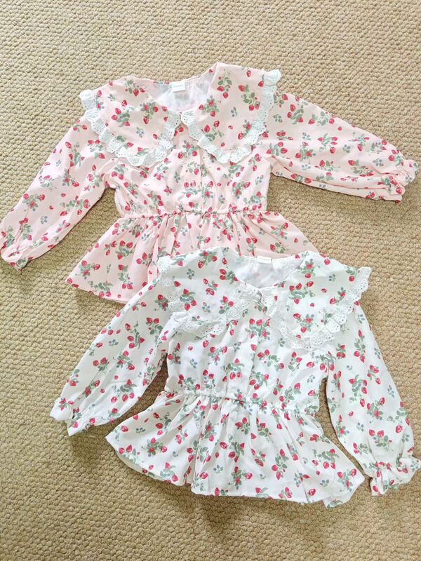 In-Stock Japanese Order Full-Print Strawberry Top, Sizes 90-110, Shirt Top Dress
