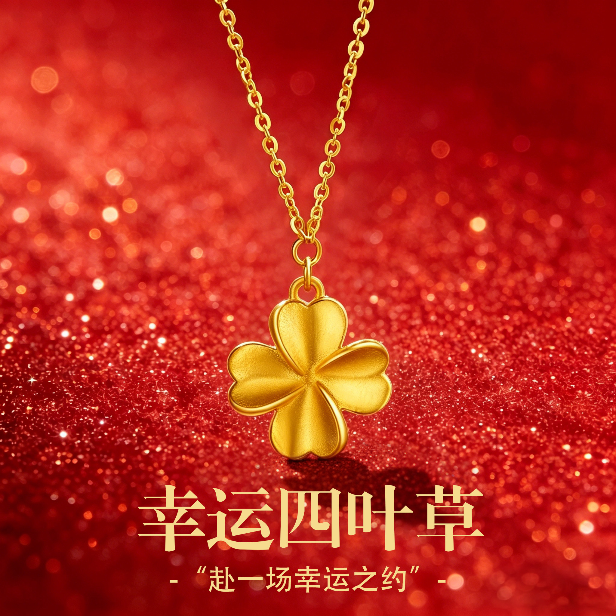 Authentic Gold Lucky Clover Pendant, Transport Bead Necklace, Gold Package, Silver Valentine's Day Gift for Girlfriend and Mom