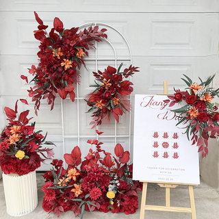 Wedding simulation flower row wedding layout road leading floor flower row kt board welcome area decoration set forest floral hanging flower