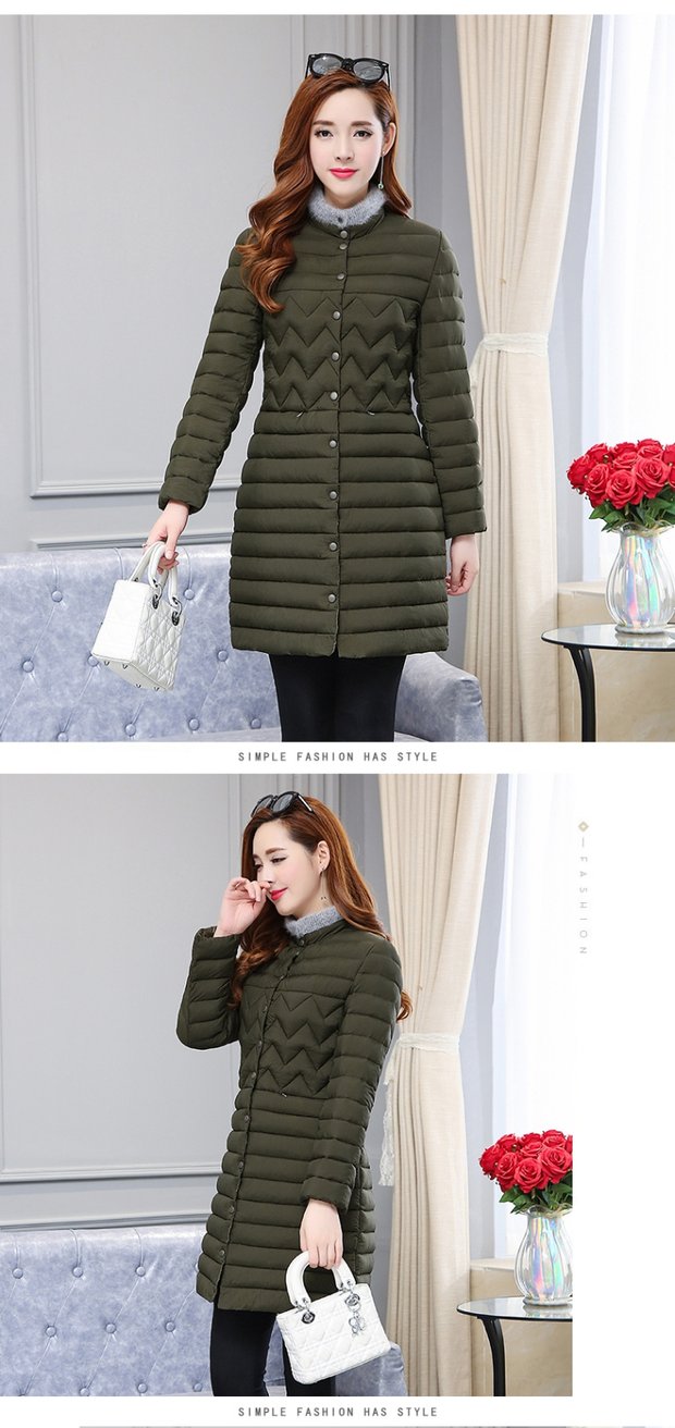 Nhẹ nhàng xuống bông pad phụ nữ kích thước lớn mùa đông Phiên bản Hàn Quốc của cổ áo mỏng giảm béo dài đoạn áo khoác cotton ấm áp áo thủy triều áo phao nữ dáng dài cao cấp