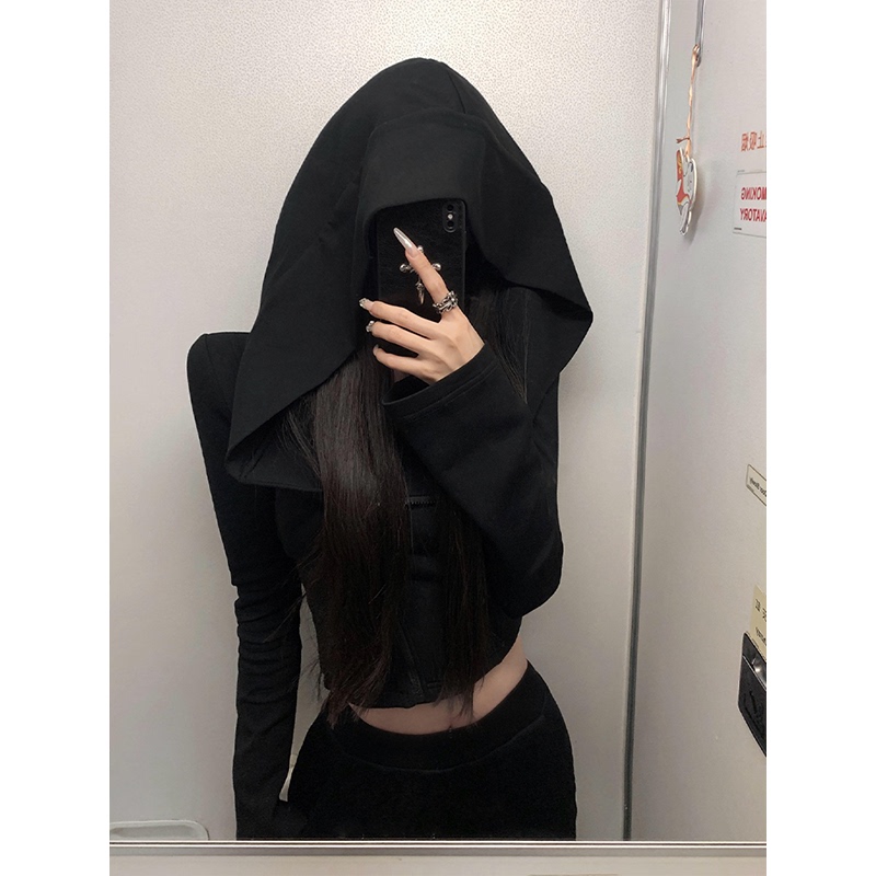 American-Style Spicy Girl Hooded Short Long-Sleeve T-Shirt for Women, Spring 2026 New Sexy Crop Top, Niche Top