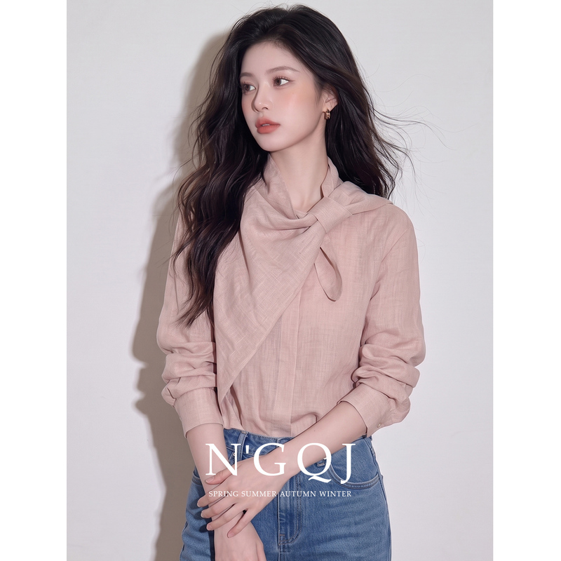 High-End Women's Top 2026 New Design, Unique and Age-Reducing Pink Lace-Up Ruffle Collar Sun Protection Shirt High-End Women's Top 2026 New Design, Unique and Age-Reducing Pink Lace-Up Ruffle Collar Sun Protection Shirt