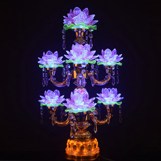Household buddha lamp seven-piece led lotus lamp rotating colorful imitation crystal buddha lamp buddha lamp color changing lamp
