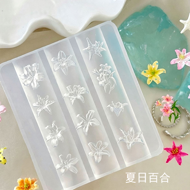 Summer Lily Nail Art Carving Mold Handmade Wearable Nail Decoration Accessories Made of High-Transparency, Oxidation-Resistant Silicone Mold