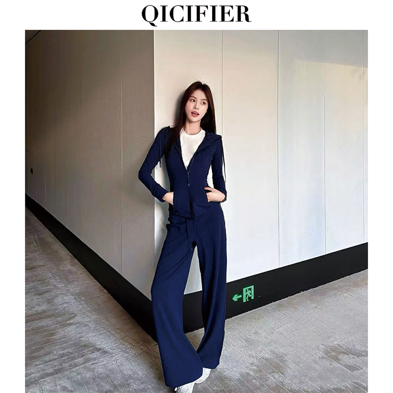 【Qicifier】New Paper-Like Fabric Slimming Full-Zip Hooded Long-Sleeve Yoga Jacket 2240