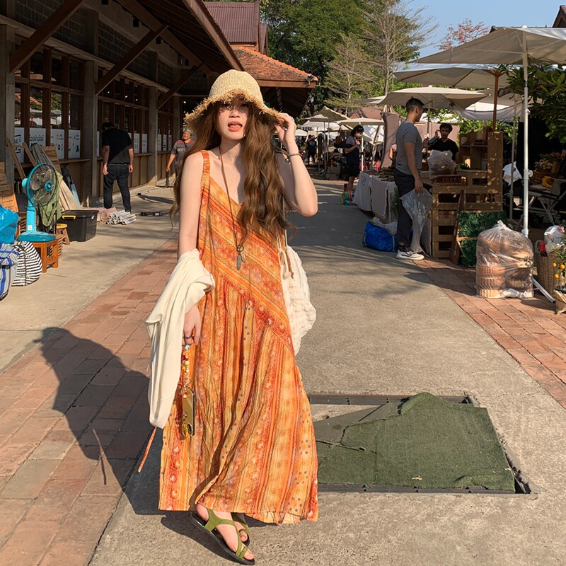 Plus-Size French-Style Floral V-Neck Strap Dress for Women, New Summer Loose Casual A-Line Long Dress Plus-Size French-Style Floral V-Neck Strap Dress for Women, New Summer Loose Casual A-Line Long Dress