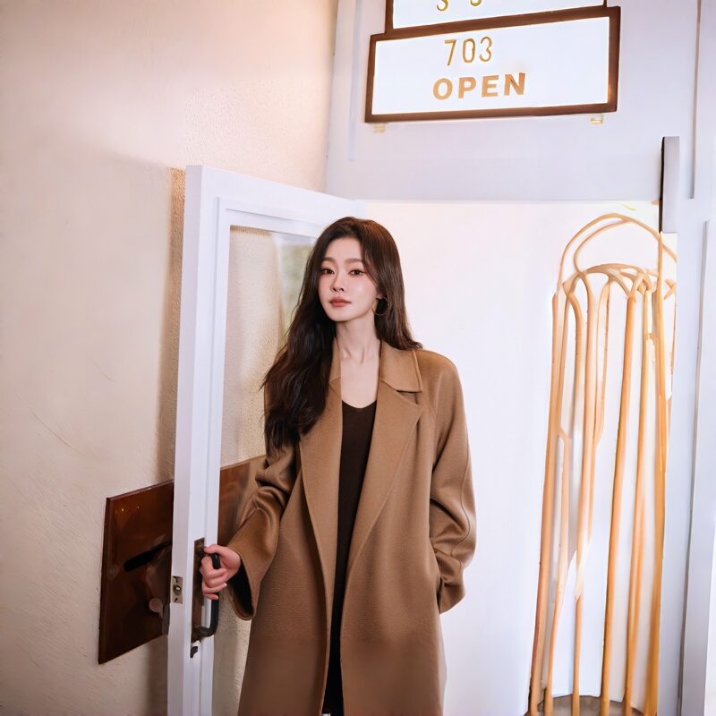 Yang Mi's Same Style Double-Sided Wool Women's Coat, New Camel-Colored Cashmere Jacket, Autumn and Winter Korean-Style Black Wool Coat Yang Mi's Same Style Double-Sided Wool Women's Coat, New Camel-Colored Cashmere Jacket, Autumn and Winter Korean-Style Black Wool Coat