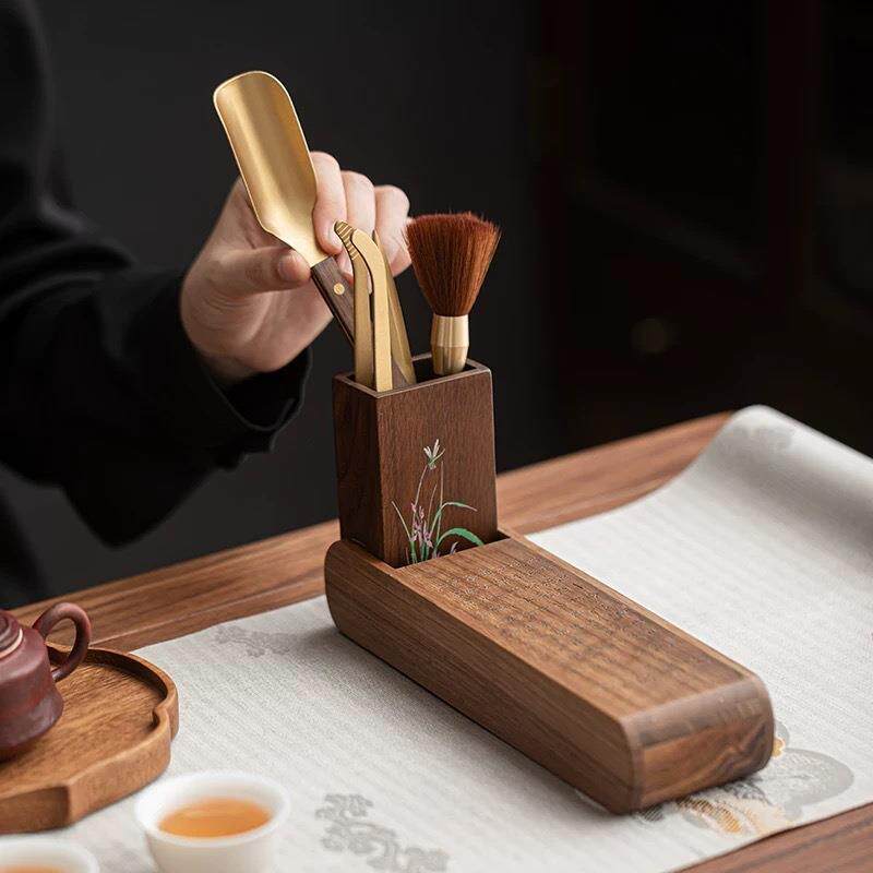 胡桃木韩式折叠茶道零配件实木茶夹茶勺茶针茶匙组茶道六君子套装