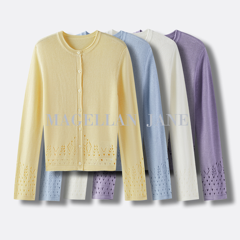 [Summer Dopamine] Hollow-Out Craftsmanship Linen Wool Knitted Cardigan 01600