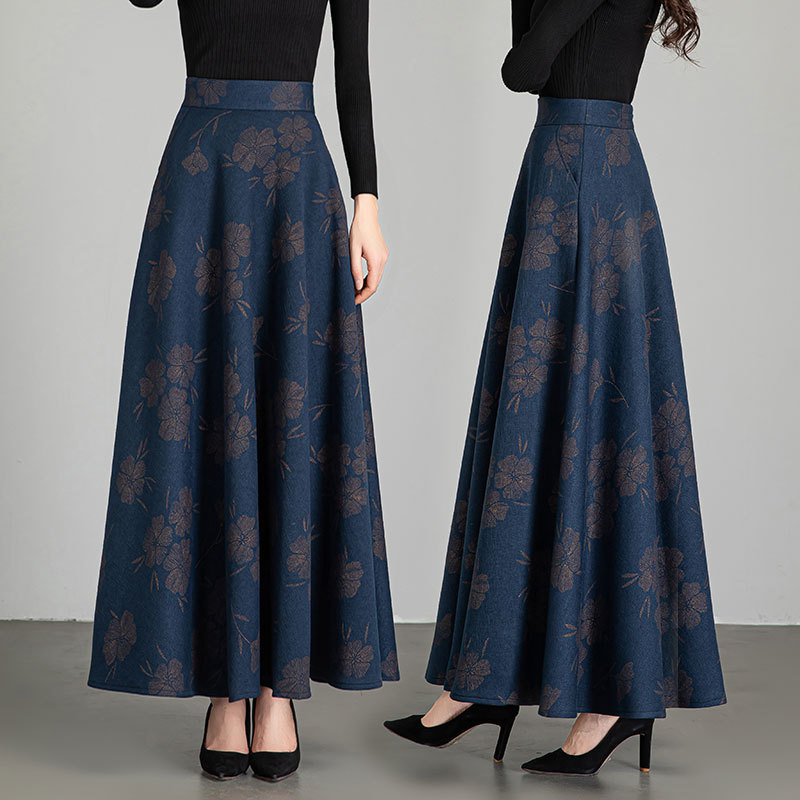 Autumn and Winter Printed Skirt for Women 2025 New High-Waisted Plus Size Mid-Length A-Line Skirt with Large Hem and Drape Effect, Slimming Long Skirt