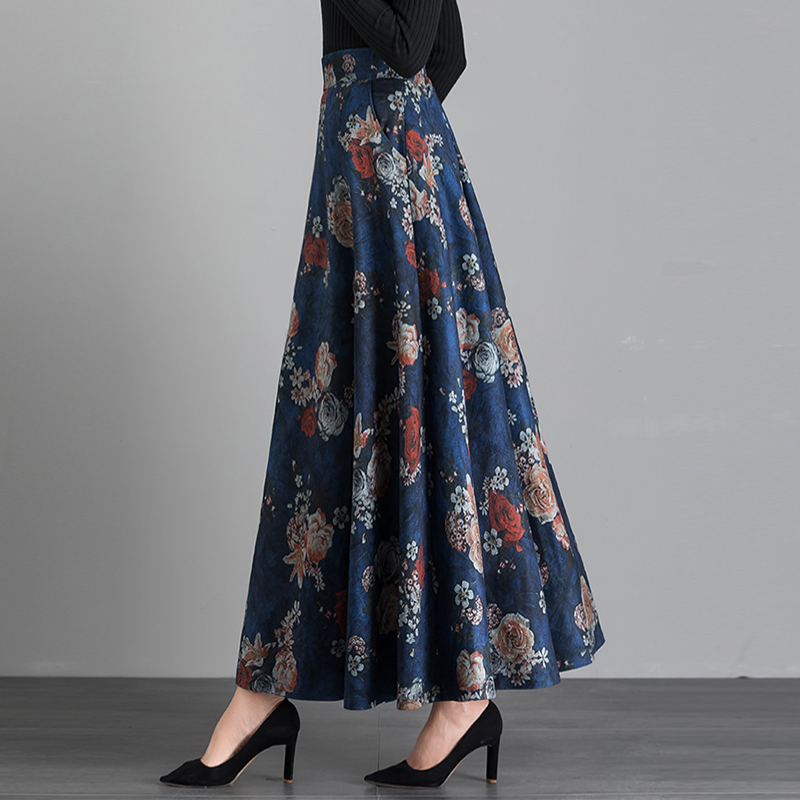 Autumn and Winter New Retro Print High-Waisted A-Line Midi Skirt, Winter Skirt, Plus Size Dance Skirt, Long Skirt for Women