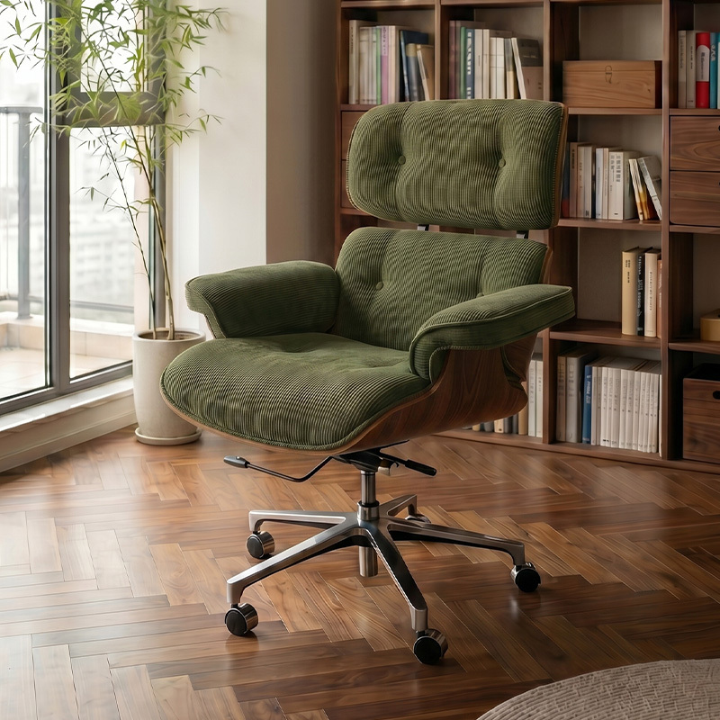 French Retro Style Green Chenille Eames Office Chair Home Fabric Study Computer Chair High-End Executive Chair