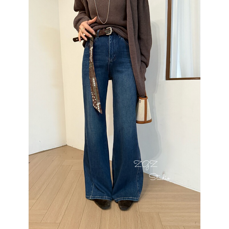 【High Elasticity, Straight Legs, Extra Length at the Knees】Autumn Season Silk Scarf Belt Flared Jeans 260821-08630