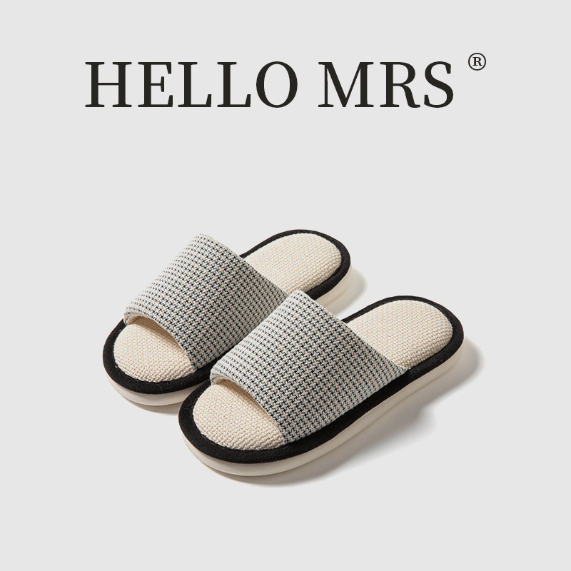 Amazon Bow-Knot Linen Slippers Indoor Slippers European and American Waffle Fabric Cotton and Linen Slippers for Women