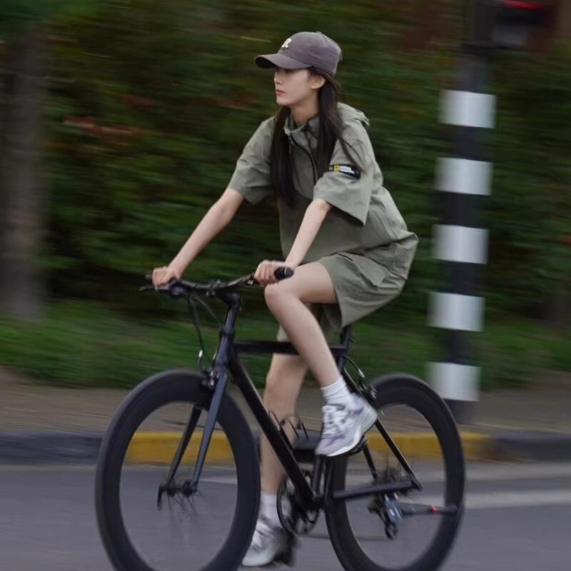 韩国Uamtor休闲跑步运动套装女夏宽松速干防晒工装短袖短裤两件套