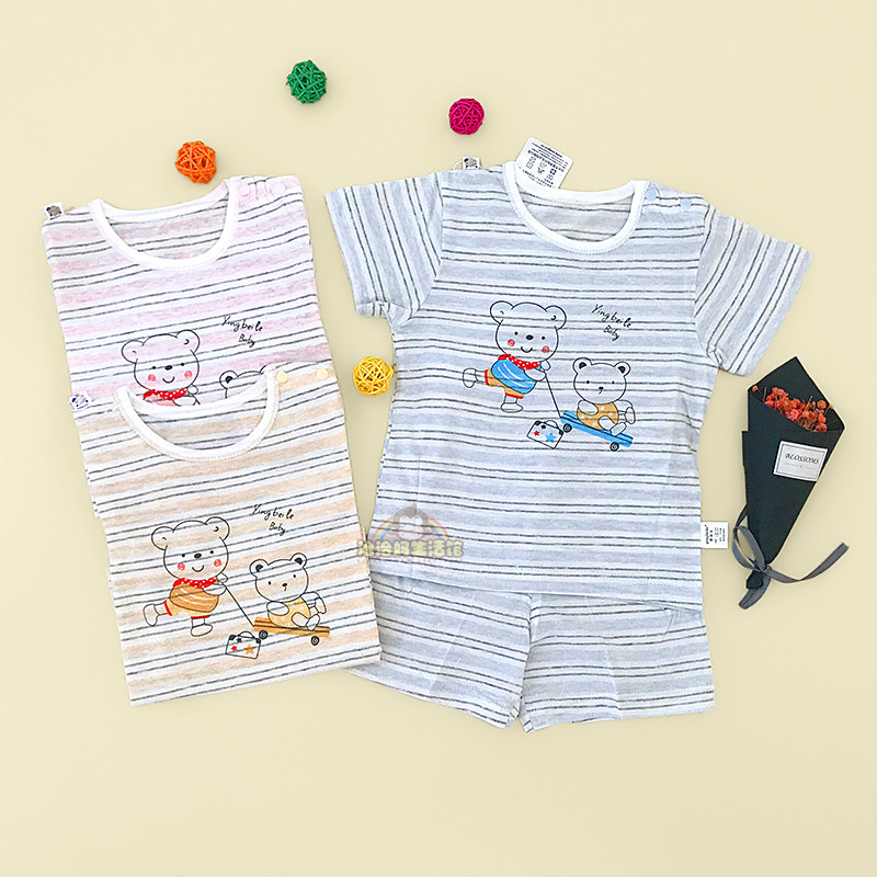 Baby Beer's new baby thin section male and female child Shu soft cotton short sleeve suit for men and women Baojiu's home clothes summer shoulder opening set
