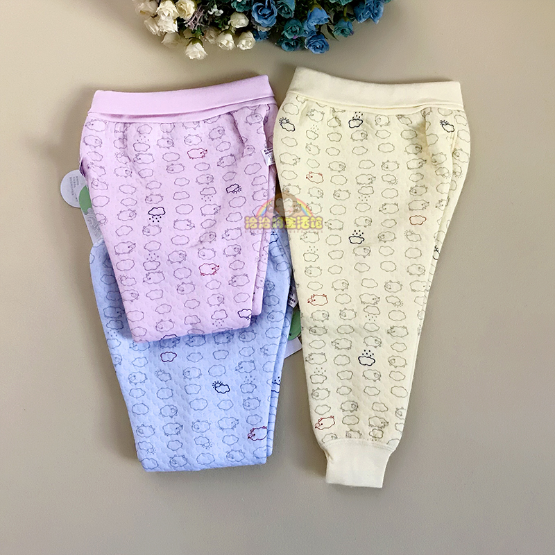Baby Belle Newborn Baby Autumn and Winter High Waist Belly Pants Underpants Boys and Girls Interlayer Pajama Pants Autumn Warm Pants