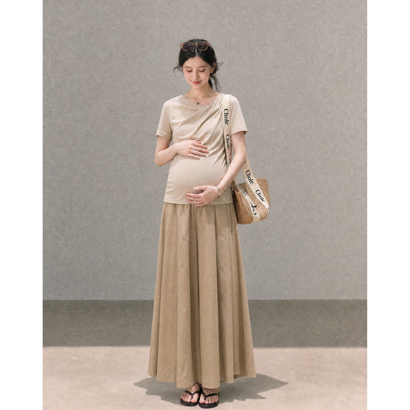 Cat-Themed [Rum Amber] [Lyocell] Maternity Wear Summer New Arrivals Korean Style Lazy Slimming Tops and Pants