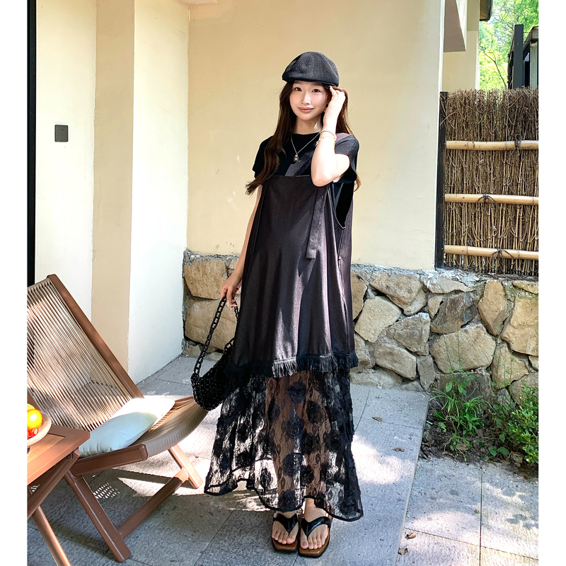 Cat Singles [Hilvis] Nana's Maternity Wear Summer Outfit Two-Piece Spliced Camisole Dress Set