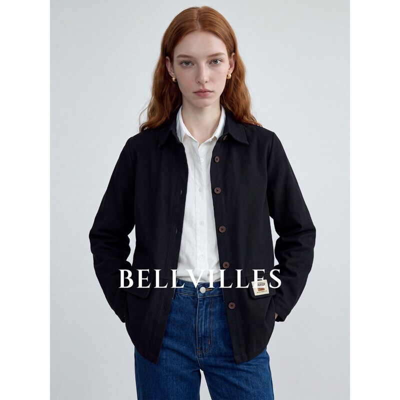 Bellvilles/Bella Villa French-Style Commuter Black Long-Sleeve Jacket for Women, Autumn Loose-Fitting Lapel Top Bellvilles/Bella Villa French-Style Commuter Black Long-Sleeve Jacket for Women, Autumn Loose-Fitting Lapel Top