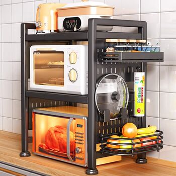Kitchen microwave oven shelf storage rack multi-functional combination seasoning oven appliance storage bracket countertop hole board