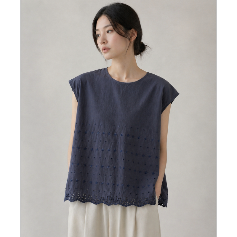 Tuat Xinglanxu Aichi Sun-Dried Salt-Dyed Shrink-Woven Cotton Full Embroidery Artistic Drop-Shoulder Loose Age-Reducing Sleeveless Top Tuat Xinglanxu Aichi Sun-Dried Salt-Dyed Shrink-Woven Cotton Full Embroidery Artistic Drop-Shoulder Loose Age-Reducing Sleeveless Top