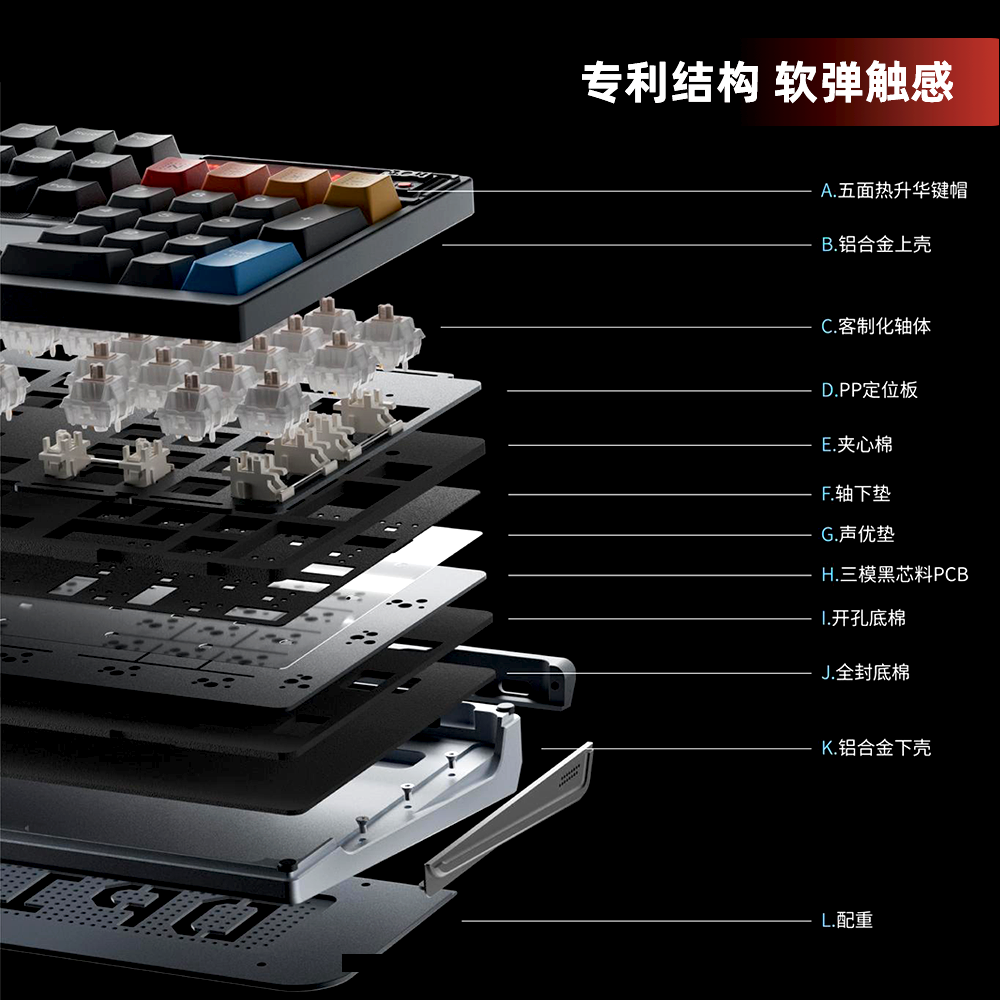 塔塔次方 Mechanical keyboard DP104 three-mode Bluetooth wireless office student game aluminum shell customized tile