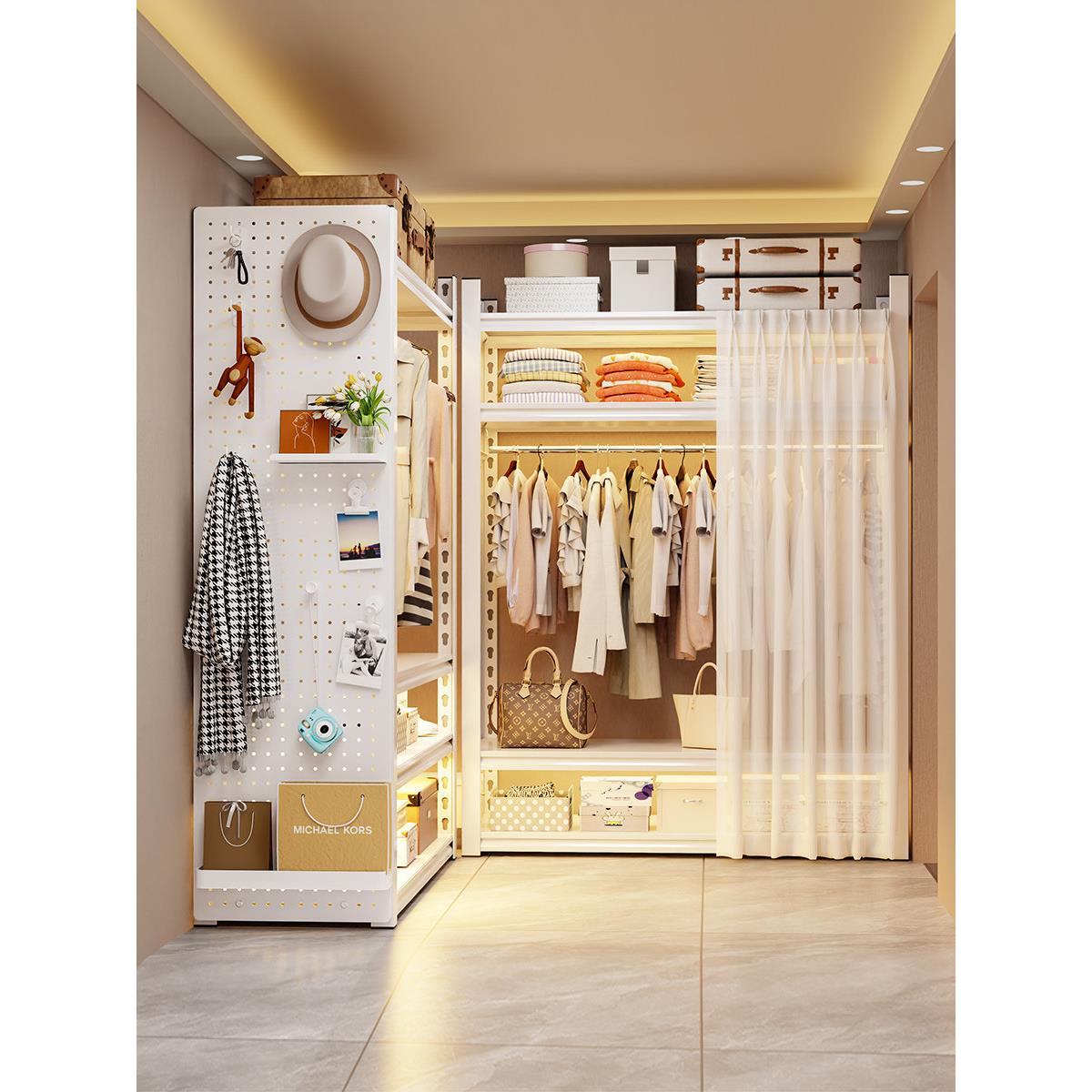 Shelves, wardrobes, steel hangers for rental houses, home perforated board angle steel wardrobes, multi-layer storage racks, storage racks