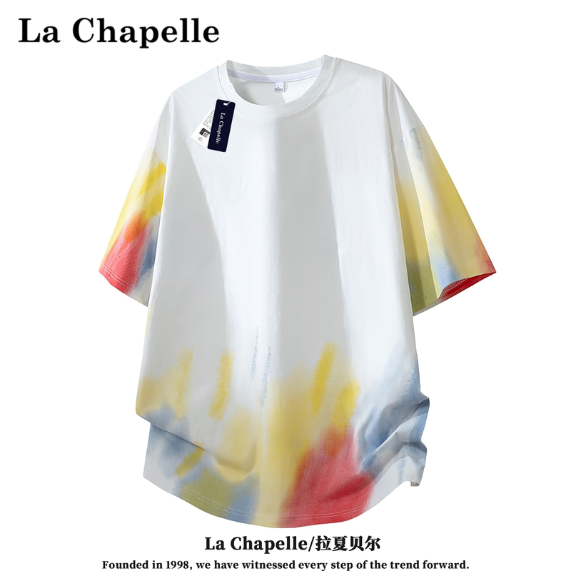 La Chapelle 2026 Summer New American-Style Tie-Dye Gradient Short-Sleeve Crew Neck Plus-Size Men's Breathable T-Shirt Top