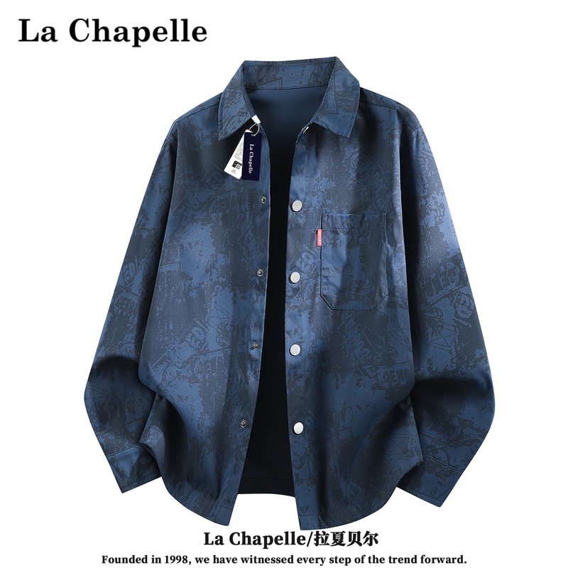 La Chapelle Trendy Brand New Autumn American Retro Distressed Poster Print Long-Sleeve Shirt Men's Plus Size Shirt